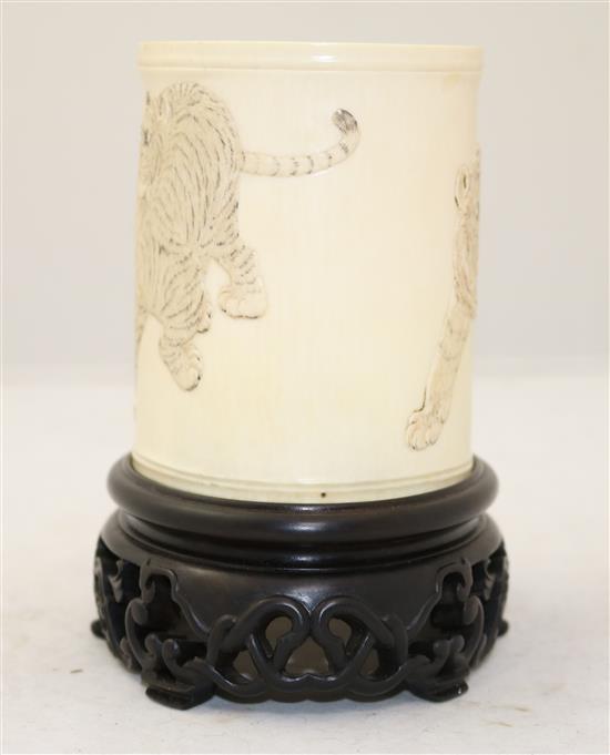 A Japanese ivory tusk vase, early 20th century & stand